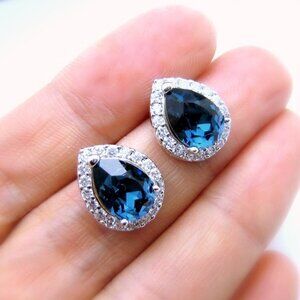 💥 Pear Cut Blue Green Crystal CZ Teardrop Stud Earring for Women, HA4481